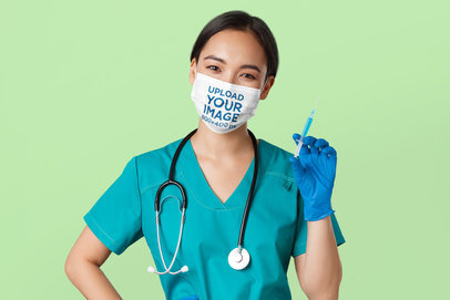 Face Mask Mockup Featuring a Female Doctor in a Studio