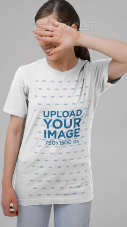 Bella Canvas Tee Video Featuring a Smiling Woman Hiding Her Face 8870v