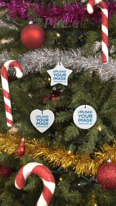 Video of Three Ornaments Hanging From a Christmas Tree