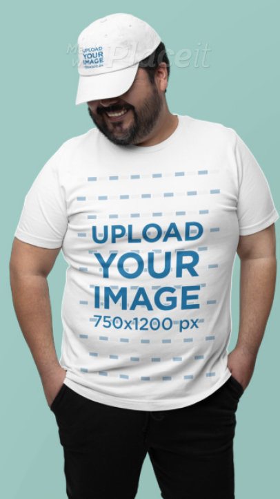 Bella Canvas T-Shirt Video Featuring a Smiling Man Wearing a Dat Hat in a Studio 8880v