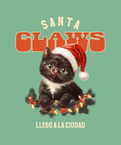 Holidays-Inspired T-shirt Design Creator Featuring a Cute Kitten with Xmas Lights