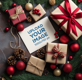 Greeting Card Mockup Featuring an AI-Generated Christmas Setting