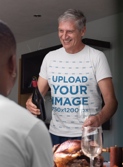 T-Shirt Mockup of a Man Having a Thanksgiving Dinner