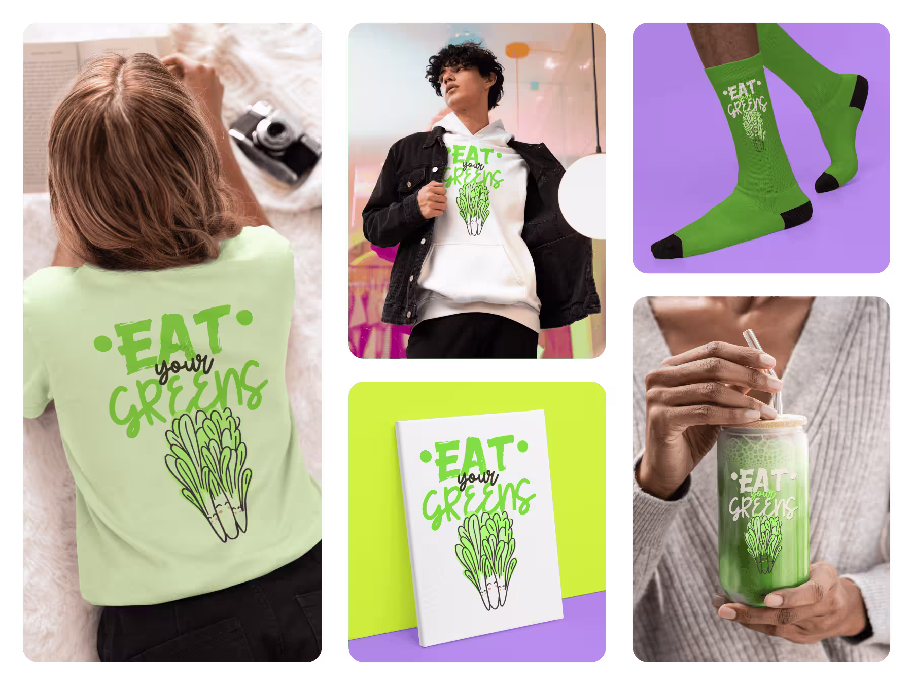 Placeit x Printify Thumbnail Featuring Different Print-On-Demand Mockups With Custom Designs